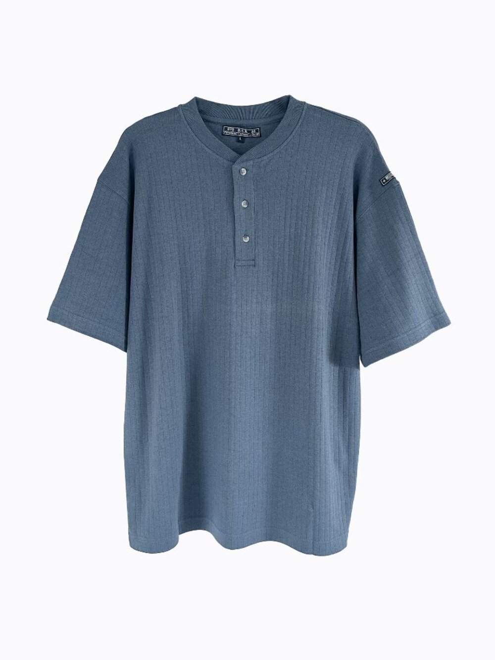 Vtg 90s Bugle Boy BSX Henley Shirt L Sun Faded Blue Ribbed Cotton New Old Stock